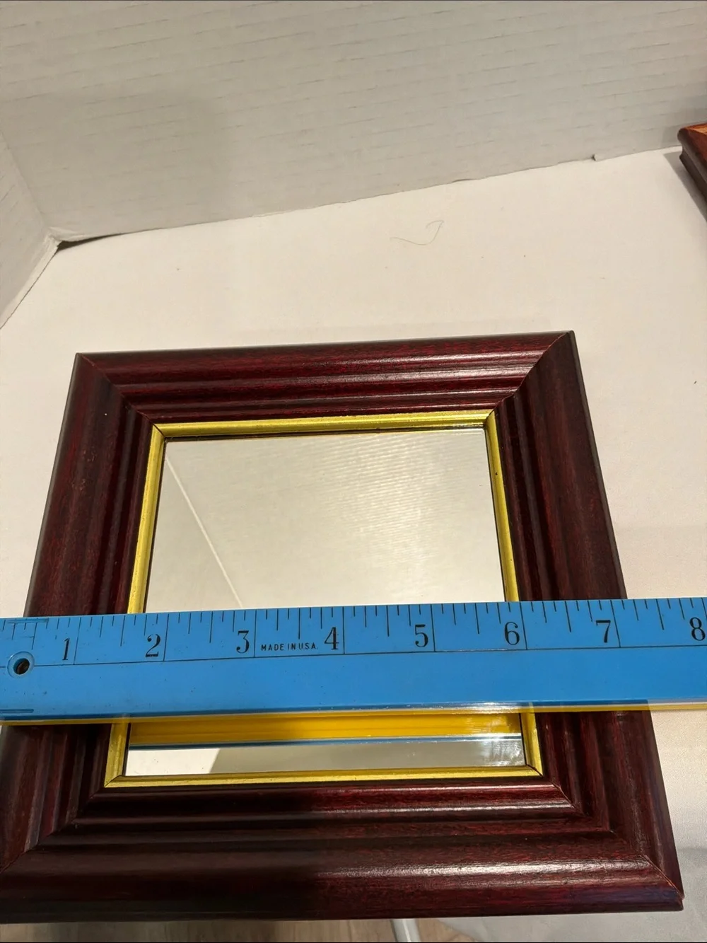 Decorative Cherry Wood Square Wall Mirror with Gold Trim - Pair farmhouse style